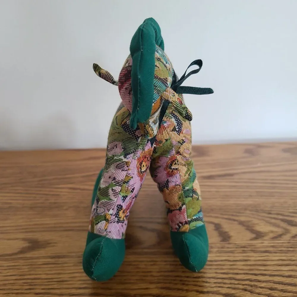 Vintage Cloth Handcrafted Mini Rocking Horse Plush Floral Fabric Tapestry Look